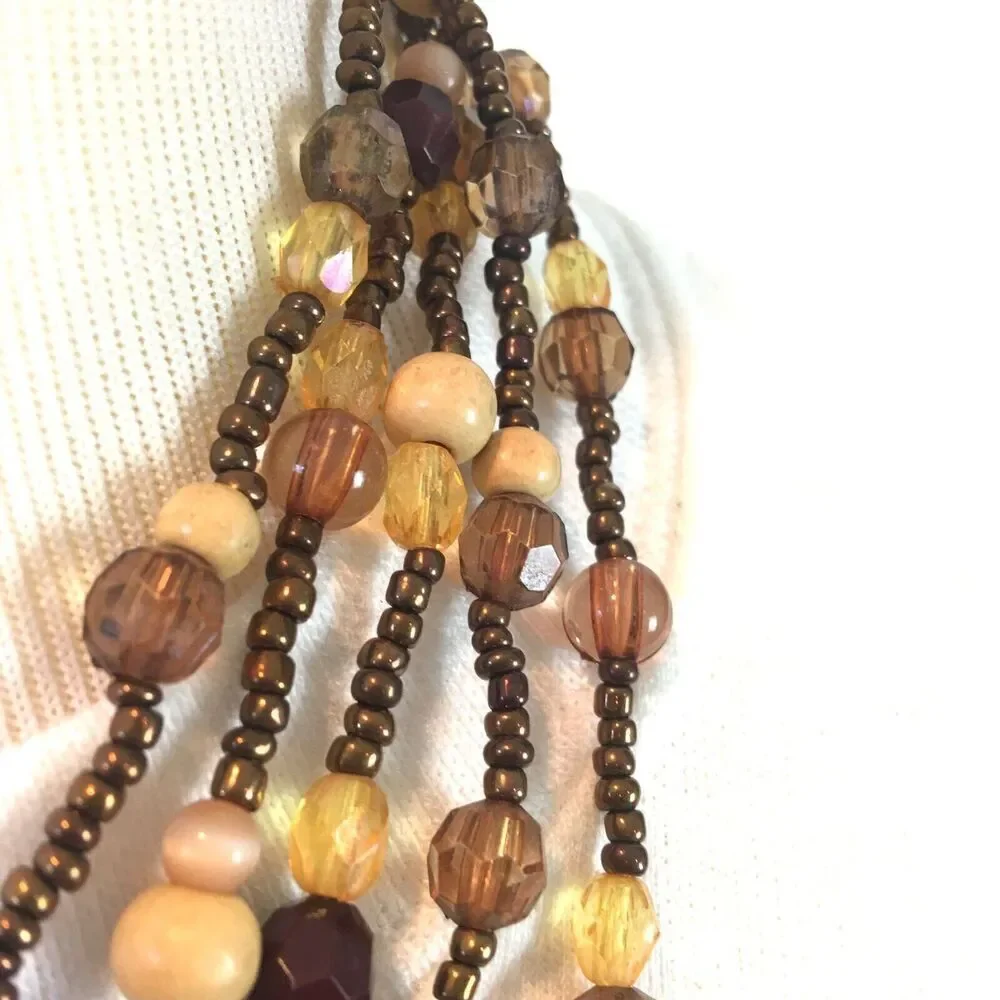 Vintage 90s Necklace 19.5 Inch Layered Beaded Bronze Wood Beads